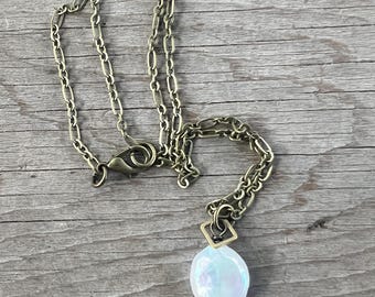 Freshwater Coin Pearl and Antiqued Brass Necklace