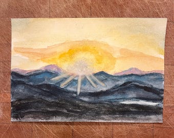 Mountain Sunrise Original Watercolor Painting