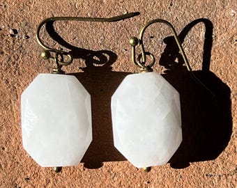 Chunky Faceted White Quartz Drop Earrings