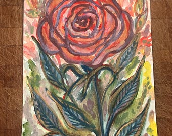 Rose Original Watercolor & Gouache  Painting