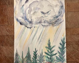 Storm Cloud and Trees Original Watercolor Painting