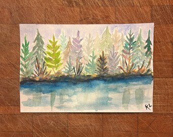 Mountain Lake Original Watercolor Painting