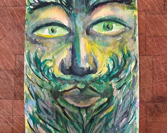 Green Man Original Watercolor Painting