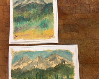 Set of Two Original Watercolor Notecards