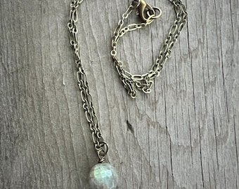 Labradorite and Antiqued Brass Necklace