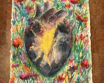 Kintsugi Heart Original Watercolor Painting