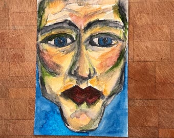 Portrait of Unknown Original Watercolor Painting