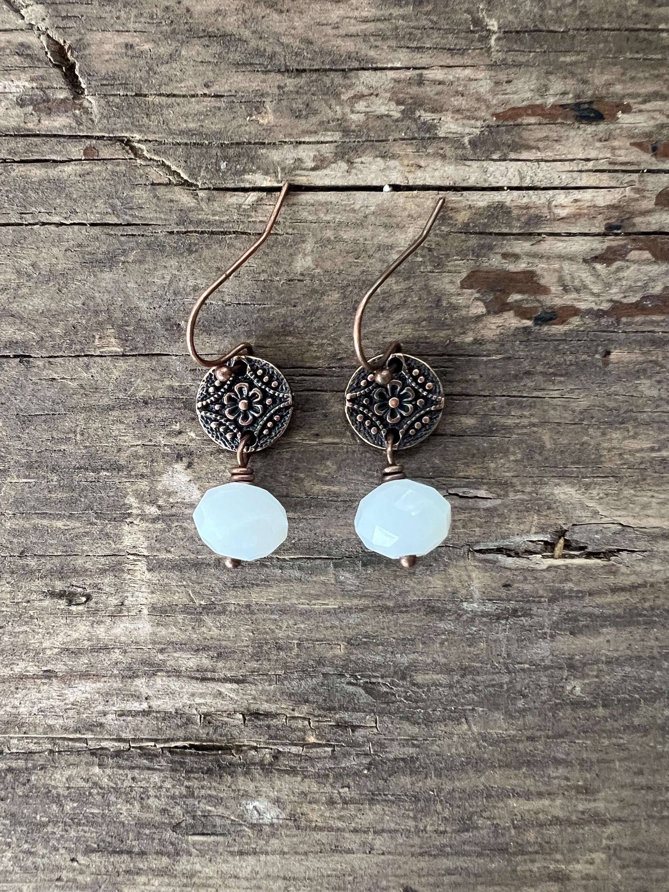 Antique Copper Earrings with Faceted Crystals