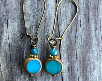 Small Turquoise Coin & Apatite Drop Earrings