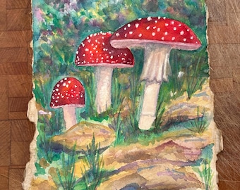Trio of Red Cap Mushrooms a Becci Lubbers Original Watercolor Painting