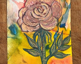 Rose Original Watercolor & Gouache  Painting