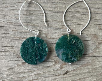 Moss Agate Statement Earrings in Sterling Silver