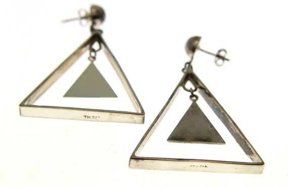 Vintage Sterling Silver Triangle Dangle Drops - image 2