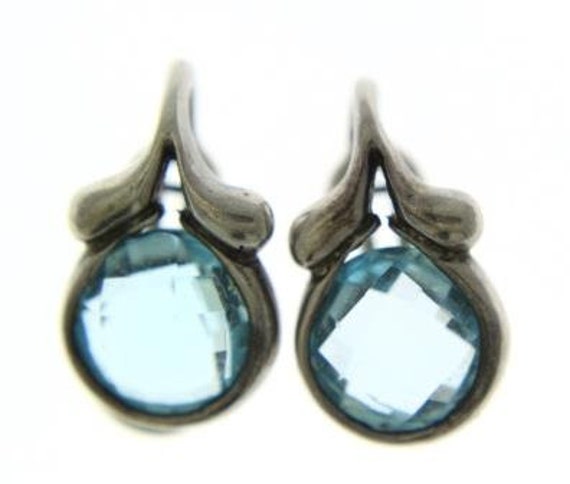 Vintage Sterling Silver Blue Topaz Clip Earrings - image 4