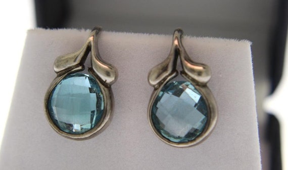 Vintage Sterling Silver Blue Topaz Clip Earrings - image 2