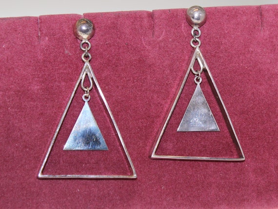Vintage Sterling Silver Triangle Dangle Drops - image 3