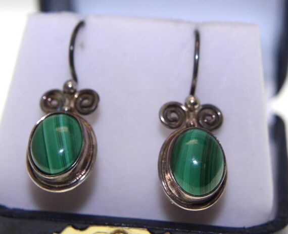 Vintage Malachite Drop Earrings - image 1