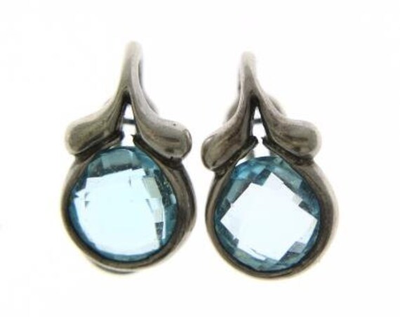Vintage Sterling Silver Blue Topaz Clip Earrings - image 3