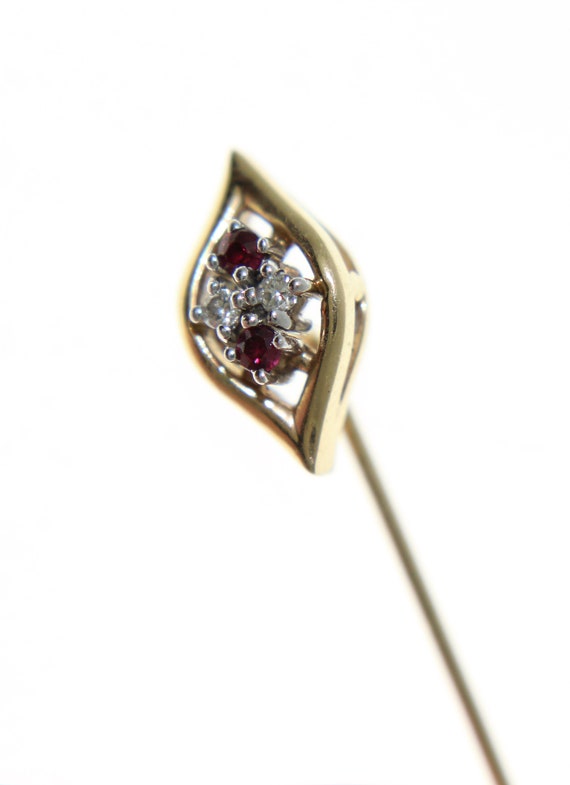 Vintage 14K Ruby and Diamond Stick Pin