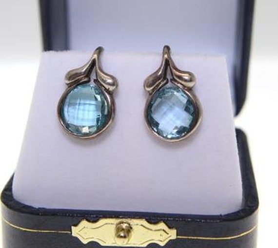 Vintage Sterling Silver Blue Topaz Clip Earrings - image 1