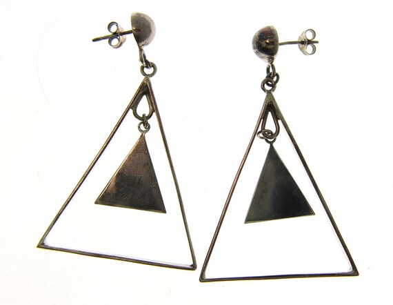Vintage Sterling Silver Triangle Dangle Drops - image 1