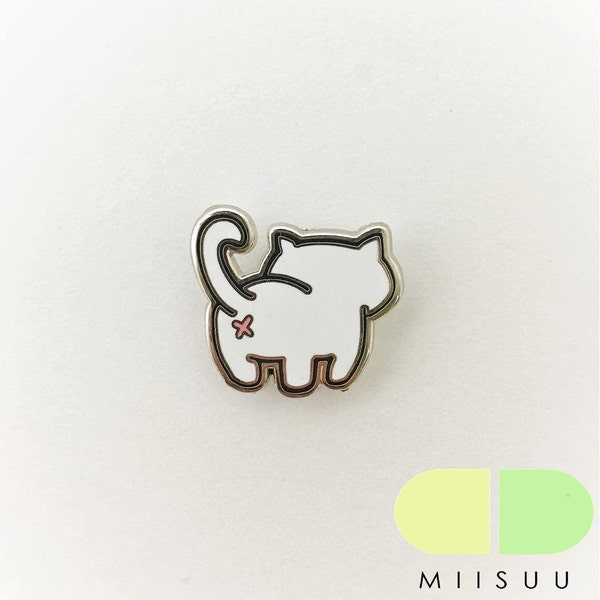 White Cat Butt Enamel Pin