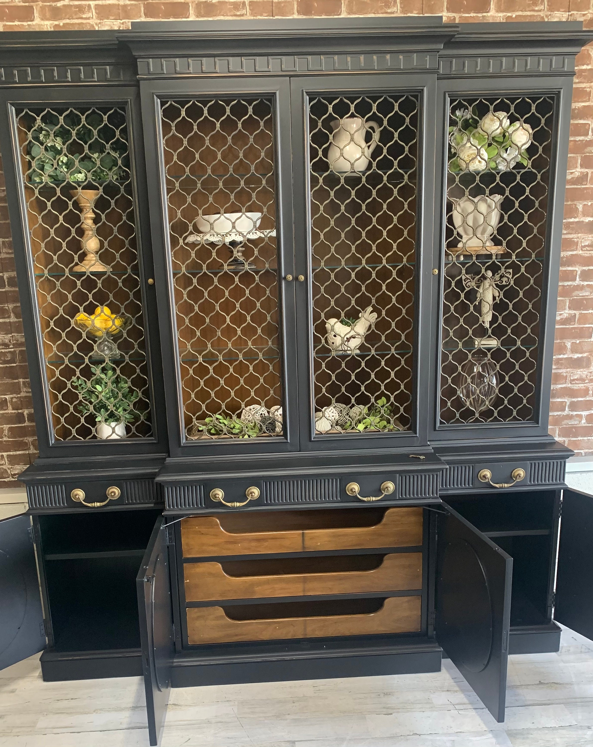 SOLD. Do Not Purchase. Refinished Black Farmhouse Hutch, Vintage Style ...