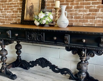 SOLDThis item is sold and is posted only as an example of our work. Black buffet, Berkey and Gay Buffet, Antique Buffet, Vintage Sideboard