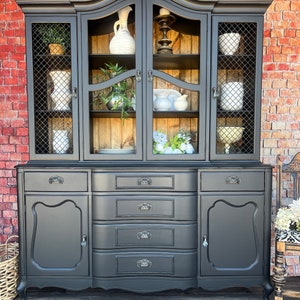 SOLD. Please do not purchase. Black Hutch, Black China Cabinet, Wine or Liquor Cabinet, Dining Furniture