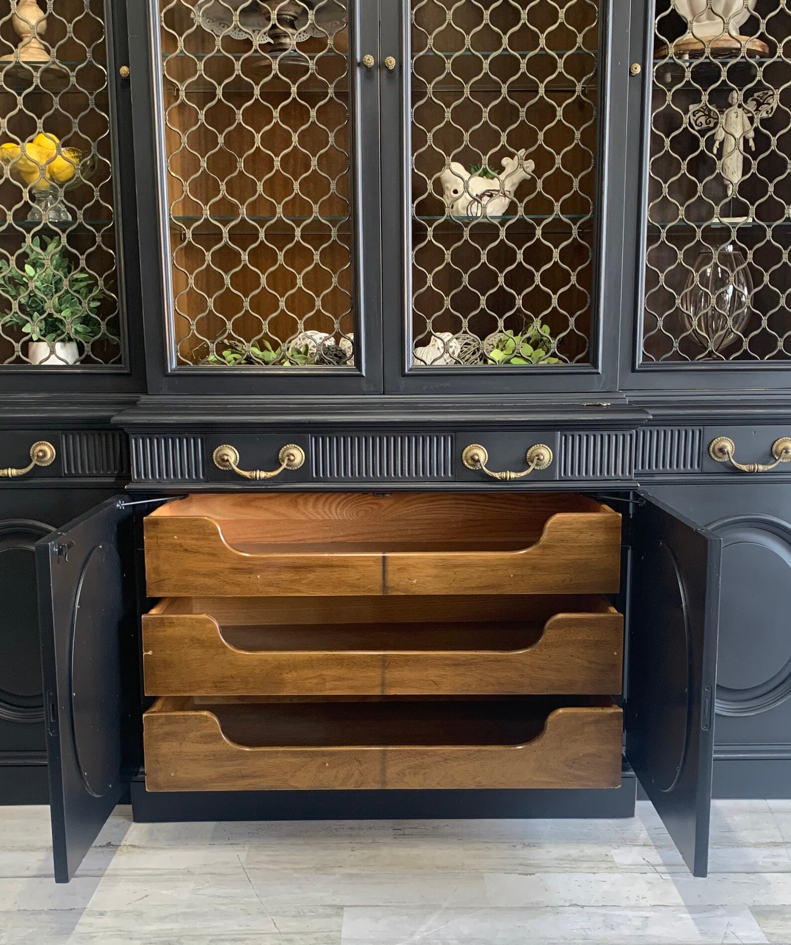 SOLD. Do Not Purchase. Refinished Black Farmhouse Hutch, Vintage Style ...