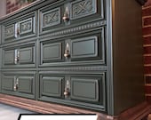 SOLD. DO NOT purchase. Vintage Modern Dark Green Painted Dresser, Buffet Sideboard, Bedroom Furniture, Media Console