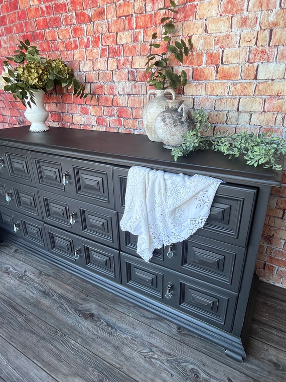 SOLD. Do Not Purchase. Refurbished MCM Black Dresser, Drexel Esperanto  Credenza, Glass Pulls - Etsy