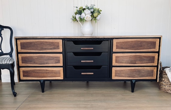 SOLD. Do Not Purchase. Restored Mid Century Modern Dresser, Black Painted  Buffet, Walnut Drawers - Etsy