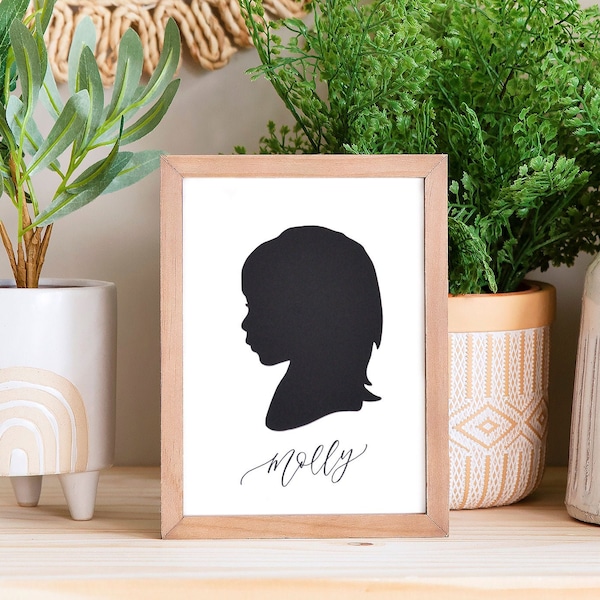 Papercut Silhouette Hand Drawn from your Photo - Personalize with your Child's Name and/or Date. Gift Idea for Mom and Grandma.