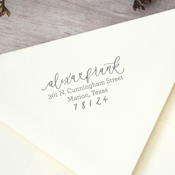 May include: A wooden return address stamp with the text "alxaxfrank" and the address "301 N. Cunningham Street, Marion, Texas 78124".