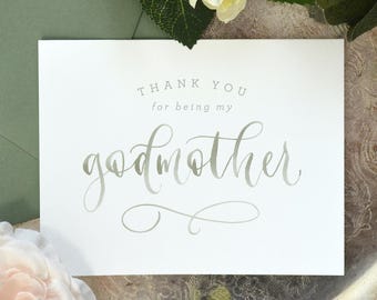 Thank You For Being My Godmother Card, Godfather Card, Godparents Card - Painted Watercolor Handwritten Godparent Card, Baptism Gift