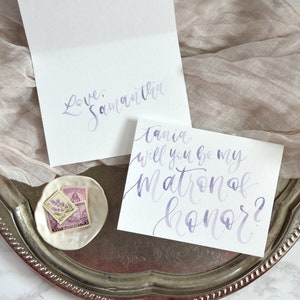 Cartes personnalisées « Serez-vous ma demoiselle d'honneur » à l'aquarelle. Proposition de demoiselle d'honneur peinte sur mesure, cartes de mariage manuscrites, cadeau de demoiselle d'honneur