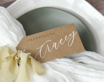 Thankful For Personalized Placecards, Thanksgiving Tags, Handwritten Calligraphy Name Cards, Place cards, Gift Tags, Place Setting