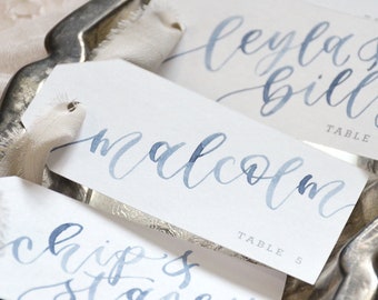 Watercolor Name Tags with Table Numbers, Personalized Escort Card Tags, Handwritten Wedding Name Tags, Calligraphy Placecards, Placecards