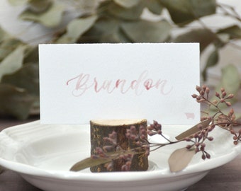 Watercolor Flat Cards, Wedding Placecards, Calligraphy Personalized Escort Cards, Name Cards with Optional Meal Choice or Table Number