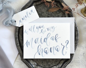 Watercolor Bridesmaid Card and Gift Tag Set. Will You Be My Bridesmaid Bridal Party Proposal Cards - Bridesmaid Gift, Maid of Honor, Etc