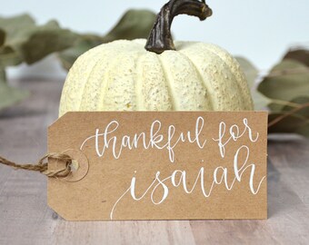 Thanksgiving Calligraphy Placecard Tags, Thankful For Personalized Gift Tags, Handwritten Placecards, Escort Cards, Name Cards
