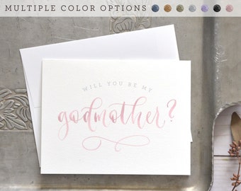 Will You Be My Godmother Card, Godfather Card, Godparents Card - Painted Watercolor Handwritten Godparent Card, Baptism Gift
