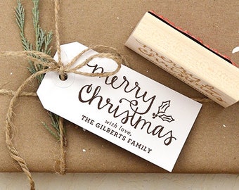 Merry Christmas Stamp for Personalized Christmas Gift Tags - Holiday Rubber Stamp