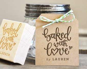 Baked with Love Rubber Stamp, Personalized Baked Goods DIY Wedding Favors and Baking Supplies Gift Tags