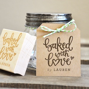 Baked with Love Rubber Stamp, Personalized Baked Goods DIY Wedding Favors and Baking Supplies Gift Tags