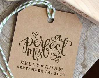 A Perfect Mix Rubber Stamp for Personalized Wedding Favors. DIY Trail Mix Buffet Tags or Baby Shower Candy Bar Buffet Bags