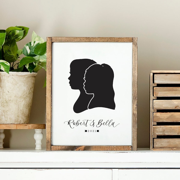 Siblings Papercut Silhouette Drawn from your Photo - Personalize with Child's Name and/or Year. Mother's Day Gift Idea for Mom.