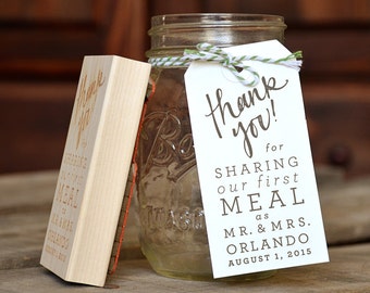 Thank You! for Sharing Our First Meal as Mr. and Mrs. Rubber Stamp with Date, Wedding Favor Stamp, for First Meal Tags, Napkin Ring favor