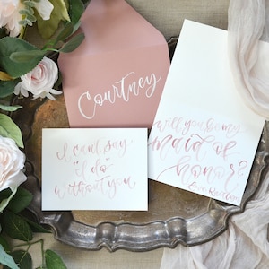 Aquarelle ne peut pas dire que je fais sans toi serez-vous mes cartes de proposition de demoiselle d’honneur. Cartes de fête de mariée adressées personnalisées, cadeau de demoiselle d’honneur